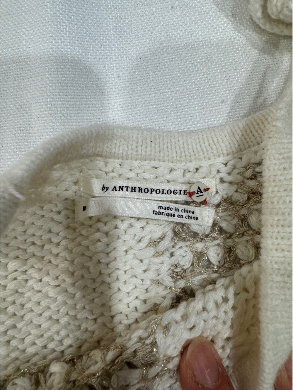 NWT Anthropologie Patchwork Knit Halter Top Beige Gold Metallic Medium - Picture 5 of 9